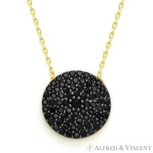 Circle Disc CZ Crystal Pendant in .925 Sterling Silver w/ 18k Yellow Gold